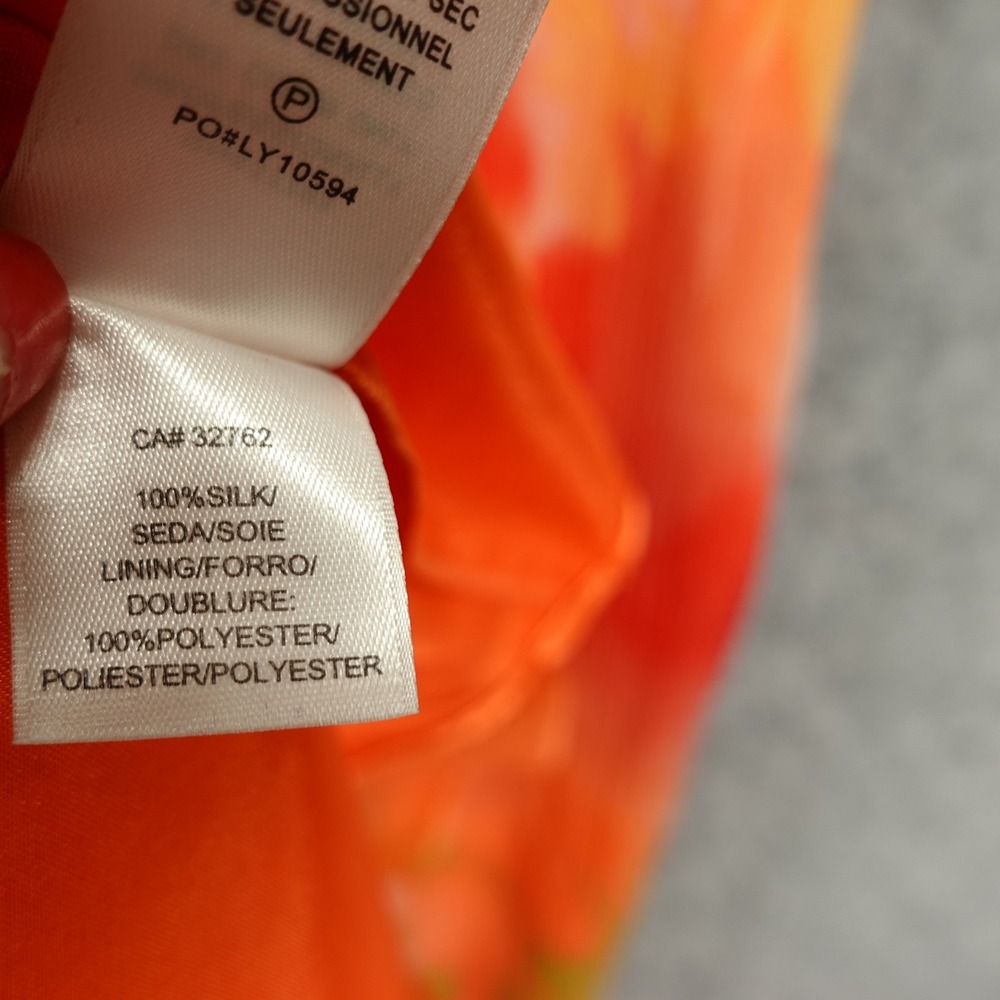 Tropical Y2K Floral Silk Dress S Orange Fall Boho Crinkle Laundry Shelli Segal - Picture 11 of 13
